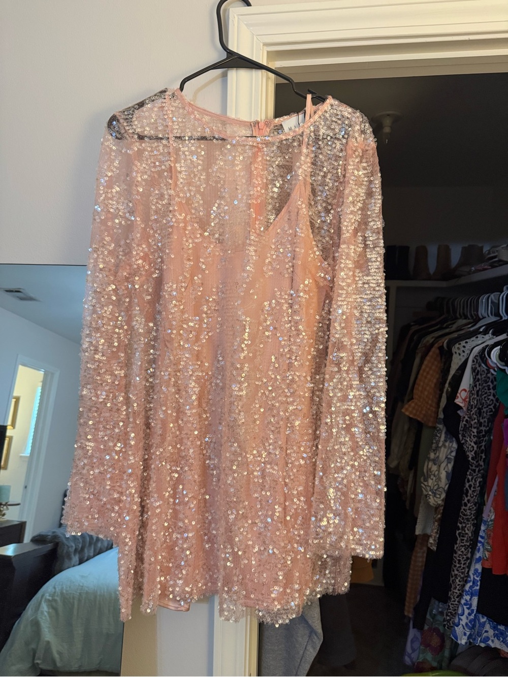 Mabel Blush Pink Sequin Shift Dress